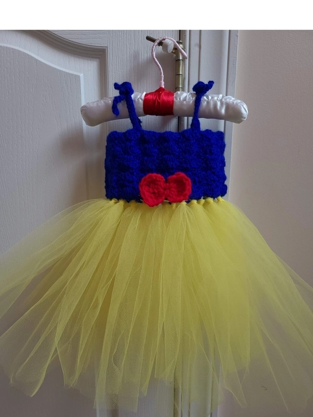 Baby Girl Snow White inspired Crochet Dress w Tulle Newborn-3 months Handmade